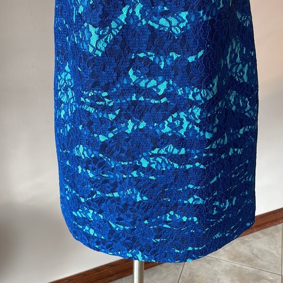 NWT Cynthia Steffe blue lace zebra pattern combo mini dress sheath size 8 - Picture 5 of 13